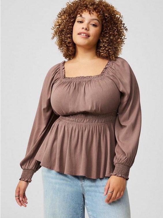 Torrid Deep Taupe Rayon Slub Blouson Top